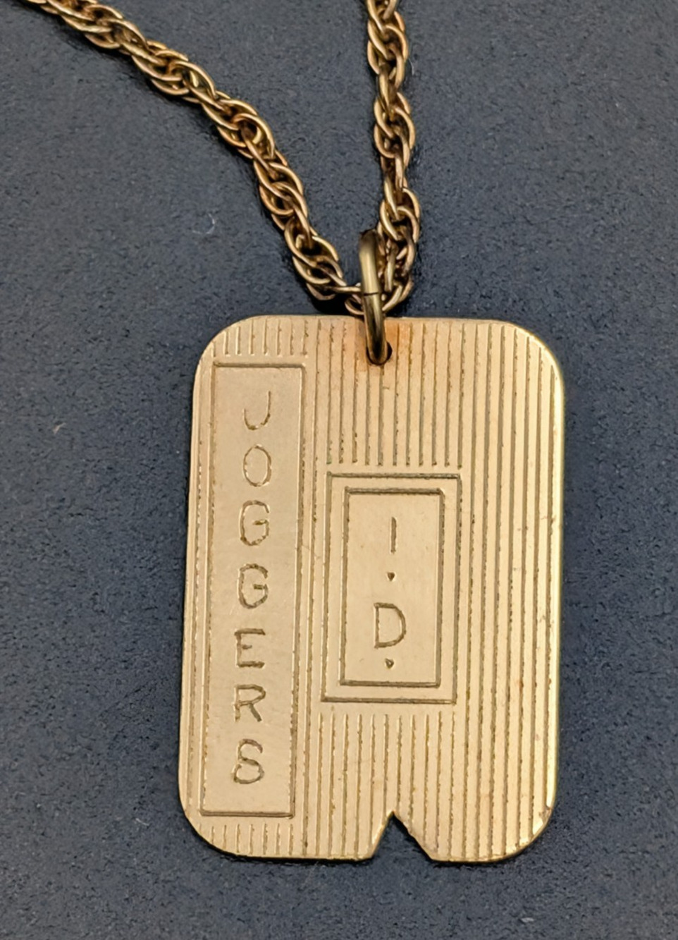 Vintage H.F. Barrows 12K Gold Filled Joggers ID Name Tag Pendant 20" Necklace